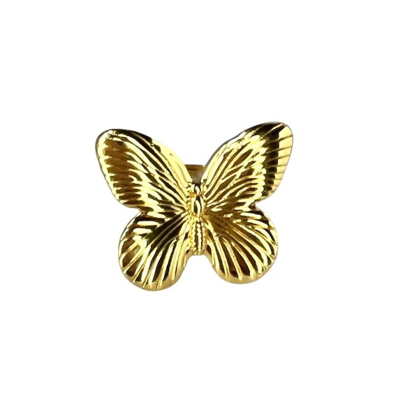 Elegant Gold-Tone Butterfly Ring Adjustable Size Fashion Statement Jewelry - Picture 1 of 5